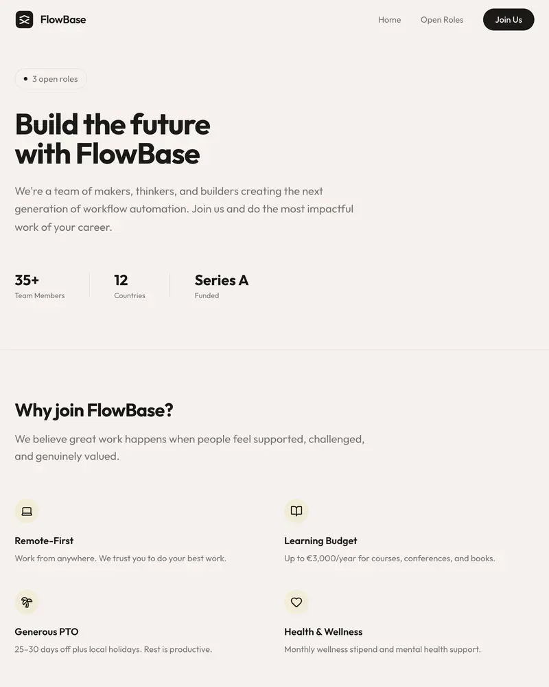 Careers page with a database-backed application system — built with Macaly
