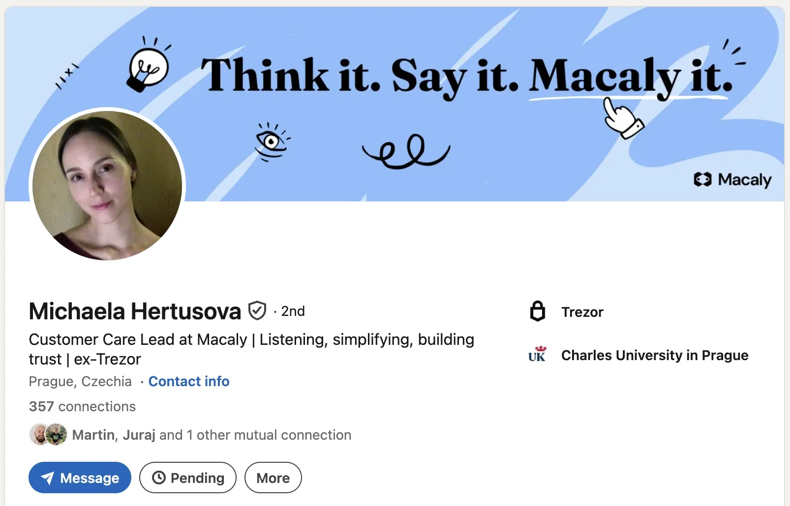 LinkedIn profile - Michaela